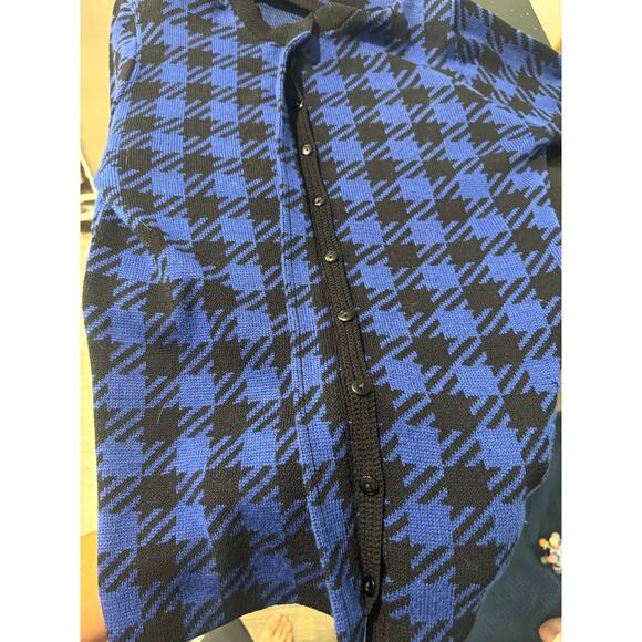 St. john for I.Magnin Vintage Blue Black Checkered Plaid Cardigan Sweater Small - Picture 7 of 12
